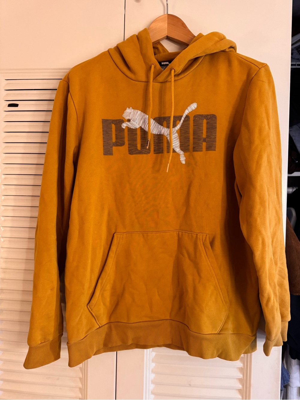 Puma Mustard Yellow Pullover Hoodie with Logo